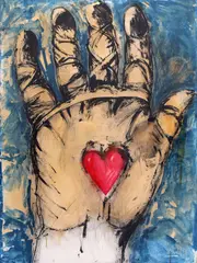 Jim Dine, Shellac On A Hand, 1986, etching and drypoint with hand-painted acrylic and shellac on paper