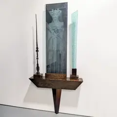 Nancy Mee, Athena Parthenos, 1992, forged and patinated steel, glass, etched photograph