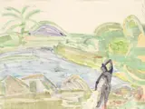 Romare Bearden, UNTITLED (Figure in Landscape), monotype and pencil on Arches paper