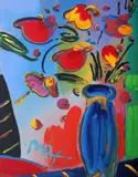 Peter Max, Flowers, acrylic on offset lithograph on paper