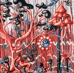 Kenny Scharf, FURUNGLE (Red), 2022, archival pigment ink print with silkscreened high gloss varnish and diamond dust on Innova