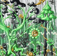 Kenny Scharf, FURUNGLE (Green), 2022, archival pigment ink print with silkscreened high gloss varnish and diamond dust on Innova