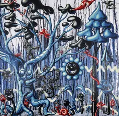 Kenny Scharf, FURUNGLE (Blue), 2022, archival pigment ink print with silkscreened high gloss varnish and diamond dust on Innova