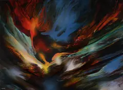 Leonardo Nierman, Biblical Fire, oil on board