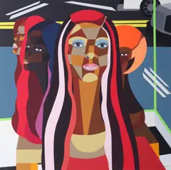 Derrick Adams, Where My Girls At?, 2024, 62-color screenprint on Lanaquarelle paper