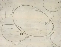 Max Ernst, POISSONS (Fish), 1967, etching and aquatint in three colors on Rives BFK paper