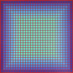 Conferring Blue by Julian Stanczak, 1981, screenprint on Somerset paper, sold May 2026