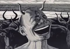 Yue Minjun, Untitled, 2008, woodcut on paper
