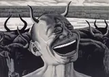 Yue Minjun, Untitled, 2008, woodcut on paper
