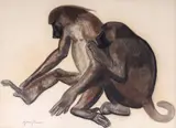 Georges Lucien Guyot, UNTITLED (Baboons), charcoal and pastel on paper laid to board