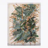 Arman, Magnetism Ii, 1991, paint brushes and acrylic painting with broken wood cello on canvas, acrylic (case)