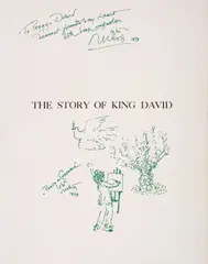 The Story Of King David Portfolio by Reuven Rubin, 1973, lithograph with green felt-tip marker on Arches paper, offered Feb 2026