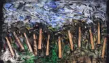 Jim Dine, Running Hammers In A Landscape, 1987, screenprint, etching, and aquatint with hand coloring on Arches cover paper