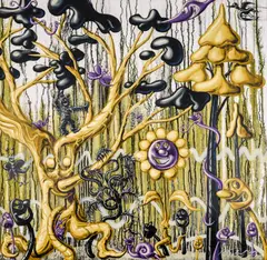 Furungle (Yellow) by Kenny Scharf, 2022, archival pigment ink print with silkscreened high gloss varnish and diamond dust on Innova, offered Feb 2026