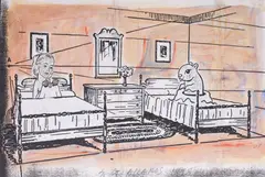 Steve Gianakos, She Couldn'T Bear To Enjoy Herself, 1998, paint and collage on paper