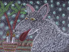 Roy De Forest, Happy Birthday, 2003, oil crayon, pastel, and colored pencil on paper