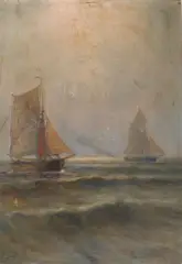 Romain Steppe, Ships at Sea, oil on canvas laid on panel
