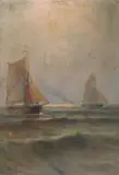 Romain Steppe, Ships at Sea, oil on canvas laid on panel