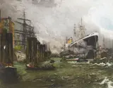 Luigi Kasimir, Hamburg, etching in colors