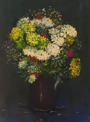 Floral Still Life in Brown Pitcher by Albert Pels, oil on canvas (unstretched), offered Aug 2026
