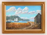 Ray Grathwol, Landscape with Lake and Sailboats, oil on Masonite