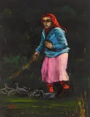 Albert Pels, Keeper of the Ducks, Oil on canvas (unstretched)