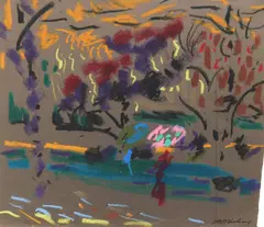 Joseph B. O'Sickey, Landscape, pastel on brown gray paper