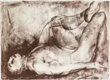 George Bellows, Man on His Back, Nude, lithograph, ca. 1916, estate
