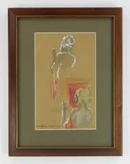 Arthur Bowen Davies, Studies- Woman with Hand Mirror color, pencil and graphite on paper, estate