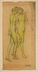 Warren Davis, Two Nymphs, pastel on paper