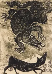 Antonio Frasconi, The Dog and The Crocodile, woodcut, 1950