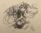 Chaim Gross, Christmas Card off-set, lithograph, 1968, annotated Holiday Greetings!/ Chaim & Renee Gross/ 1969 verso