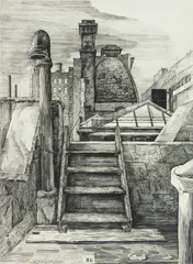 Armin Landeck, Delmonico's Roof (small plate) copper, engraving, 1943