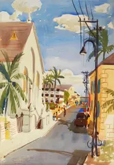 Frederick Street, Nassau by Martin Linsey, watercolor on paper, 1948, offered Aug 2026