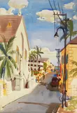 Frederick Street, Nassau by Martin Linsey, watercolor on paper, 1948, offered Aug 2026