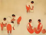 Carlos Mérida, Paisaje con tres Mujeres, lithograph in colors, 1927