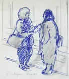 Clyde Singer, Two Women, pen and ink with graphite, 1987