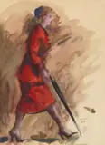 Clyde Singer, Woman in Red, watercolor on paper 1957