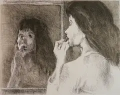 Raphael Soyer, Lipstick, etching and aquatint, 1973
