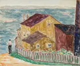 Abraham Walkowitz, Houses by the Sea, watercolor on paper