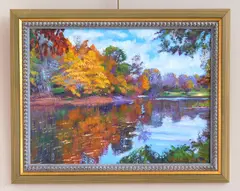 The Serene Autumn Lake by David Lloyd Glover, acrylic on canvas panel, 2022, offered Aug 2026