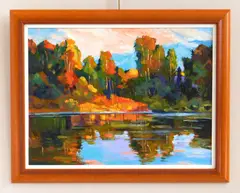 Sunset at Jenks Lake Park by David Lloyd Glover, acrylic on canvas panel, 2022, offered Aug 2026