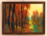 Michael Schofield, Wooded Landscape with Stream, oil on canvas, 2018