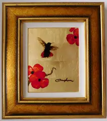 Patrick Guyton, Hummingbird, mixed media on aluminum with gold/silver leaf on board