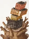Amy Casey, Stumpy Stage, etching in colors, 2023