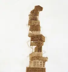 Fenced in A Building Skyward by Amy Casey, etching, 2007, offered Aug 2026