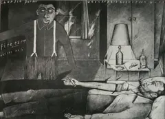 Charlie Parker Watches His Hotel Room Burn photo- by Sue Coe, engraving on wove paper, 1984, offered Aug 2026