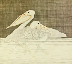 Yvonne Davis, Pair of Pelicans, etching in colors