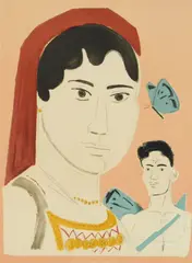 Yannis Tsarouchis, Mother Greece and Cupid, lithograph in colors, 1957
