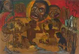 They Sit While Africa Burns by Albert Pels, oil on canvas, offered Jun 2026